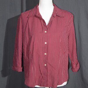 Talbots Red & White Micro-Gingham Button-Up Blouse - Women's Size XL